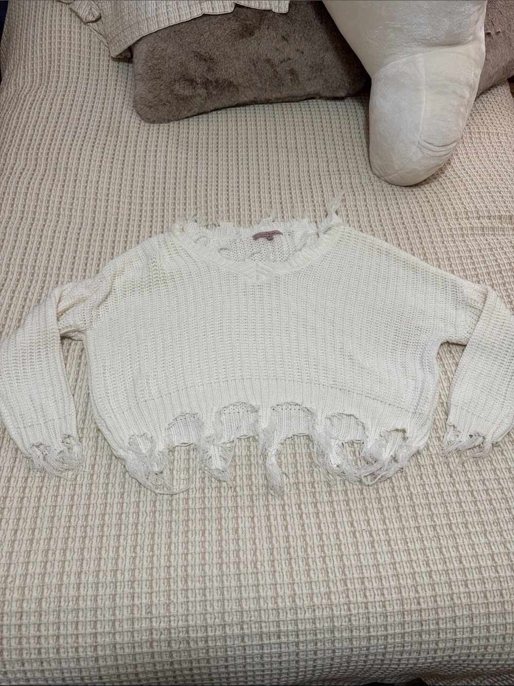Love Tree Distressed Cropped Knit Sweater